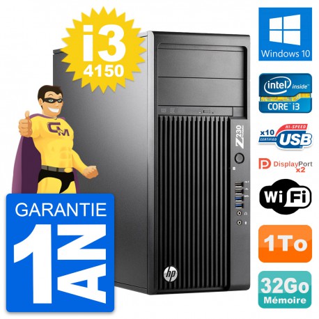 PC Tour HP Z230 Intel Core i3-4150 RAM 32Go Disque Dur 1To Windows 10 Wifi