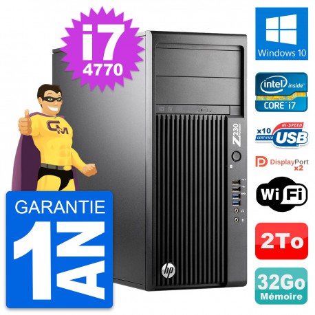 PC Tour HP Z230 Intel Core i7-4770 RAM 32Go Disque Dur 2To Windows 10 Wifi