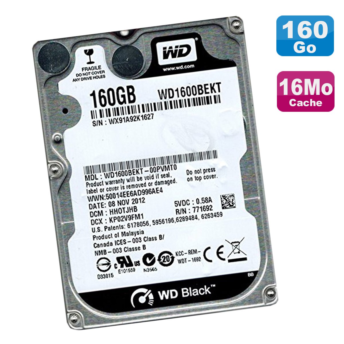 WD Blue Desktop WD1600AAJS Disque dur interne 3.5'' SATA II 160 Go