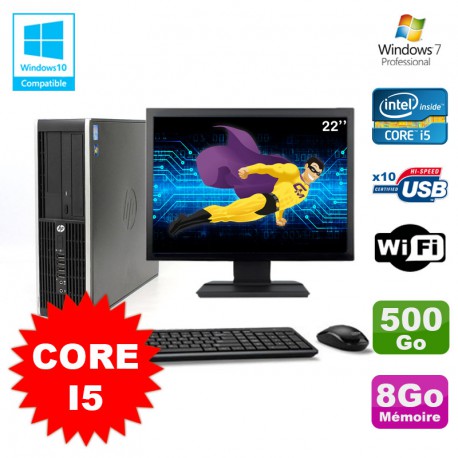 Lot PC HP Elite 8100 SFF Core i5-650 3.2GHz 8Go 500Go Graveur WIFI W7 + Ecran 22