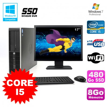 Lot PC HP Elite 8100 SFF Intel Core i5 3.2GHz 8Go 480Go SSD Graveur WIFI W7 +17