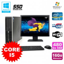 Lot PC HP Elite 8100 SFF Intel Core i5 3.2GHz 16Go 480Go SSD Graveur WIFI W7 +19