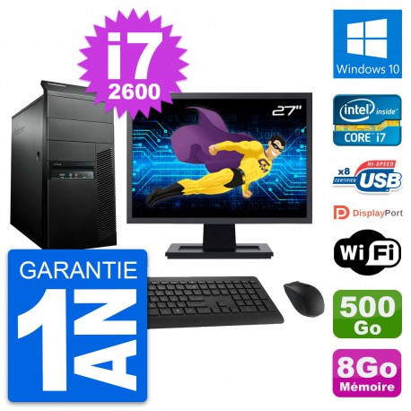 PC Tour Lenovo M91p Ecran 27" Core i7-2600 RAM 8Go Disque 500Go Windows 10 Wifi