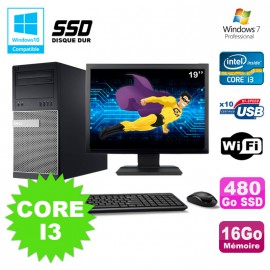 Lot PC Tour Dell 790 Core I3 3.1Ghz 16Go 480Go SSD DVD WIFI Win 7 + Ecran 19"