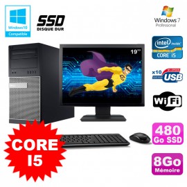 Lot PC Tour Dell 790 Core I5 3.1Ghz 8Go 480Go SSD DVD WIFI Win 7 + Ecran 19"