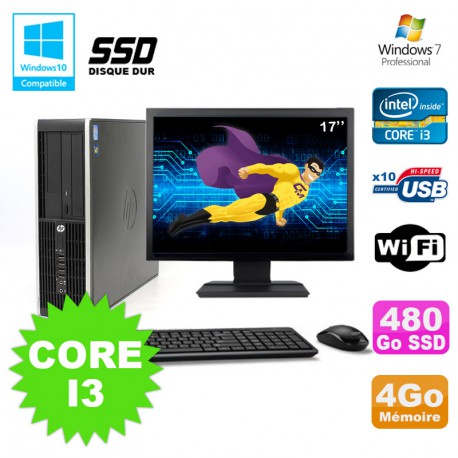 Lot PC HP Compaq 6200 Pro SFF Core i3 3.1GHz 4Go 480Go SSD DVD WIFI W7 + Ecran 17