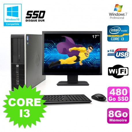 Lot PC HP Compaq 6200 Pro SFF Core i3 3.1GHz 8Go 480Go SSD DVD WIFI W7 + Ecran 17