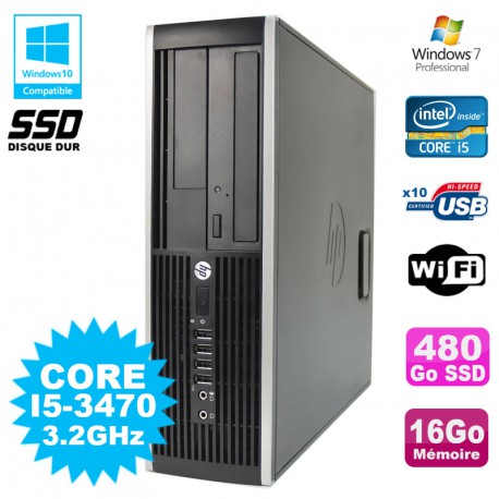 PC HP Elite 8300 SFF Core I5 3470 3.2GHz 16Go 480Go SSD Graveur USB3 Wifi W7