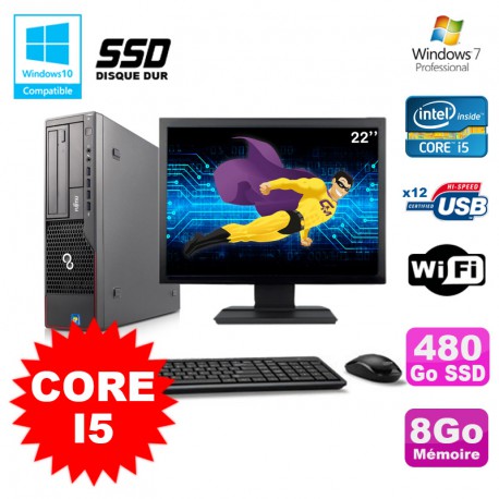 Lot PC Fujitsu Esprimo E700 E90+ SFF i5 3.1GHz 8Go 480Go SSD Graveur WIFI W7 +22