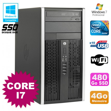 PC Tour HP Elite 8200 Core I7 3,4Ghz 4Go Disque 480Go SSD Graveur WIFI Win 7