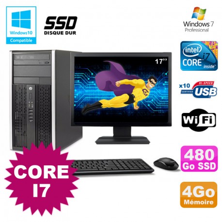 Lot PC Tour HP Elite 8200 Core I7 3,4Ghz 4Go 480Go SSD Graveur WIFI W7 + Ecran 17