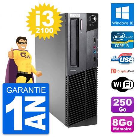 PC Lenovo ThinkCentre M82 SFF Intel i3-2100 RAM 8Go Disque 250Go Windows 10 Wifi