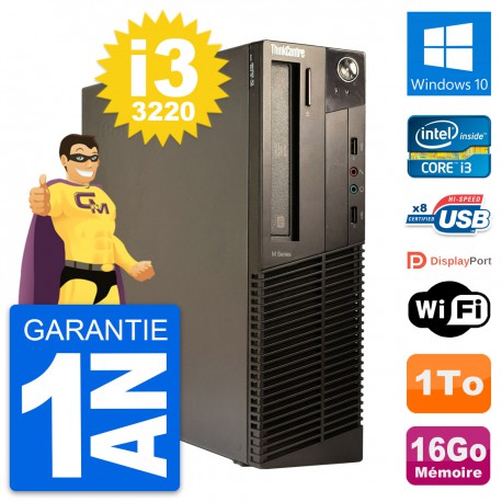 PC Lenovo ThinkCentre M82 SFF Intel i3-3220 RAM 16Go Disque 1To Windows 10 Wifi