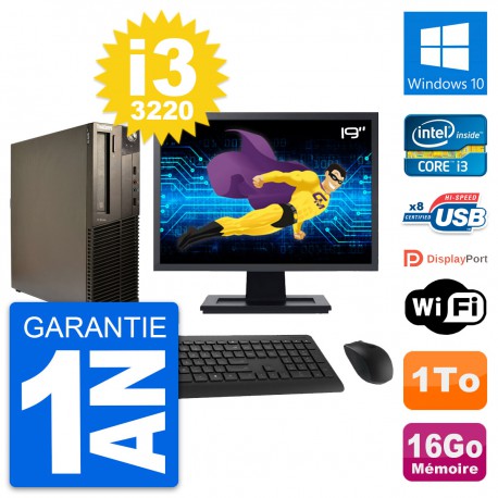 PC Lenovo M82 SFF Ecran 19" Intel i3-3220 RAM 16Go Disque 1To Windows 10 Wifi