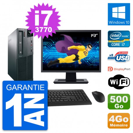 PC Lenovo M82 SFF Ecran 19" Intel i7-3770 RAM 4Go Disque 500Go Windows 10 Wifi