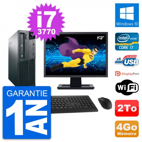 PC Lenovo M82 SFF Ecran 19" Intel i7-3770 RAM 4Go Disque Dur 2To Windows 10 Wifi