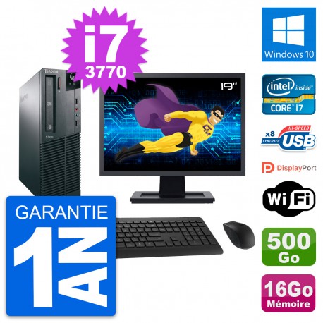 PC Lenovo M82 SFF Ecran 19" Intel i7-3770 RAM 16Go Disque 500Go Windows 10 Wifi