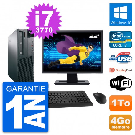 PC Lenovo M82 SFF Ecran 22" Intel i7-3770 RAM 4Go Disque Dur 1To Windows 10 Wifi