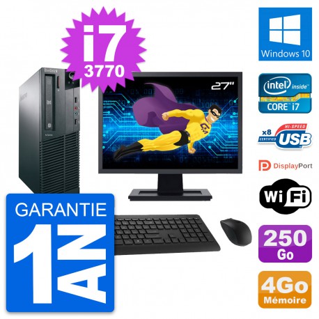 PC Lenovo M82 SFF Ecran 27" Intel i7-3770 RAM 4Go Disque 250Go Windows 10 Wifi