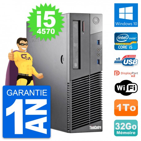 PC Lenovo ThinkCentre M93p SFF Intel i5-4570 RAM 32Go Disque 1To Windows 10 Wifi