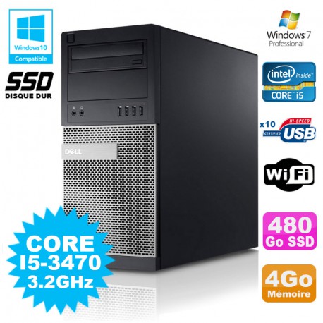 PC Tour Dell Optiplex 790 I5-3470 3.2Ghz 4Go 480Go SSD DVD WIFI Win 7