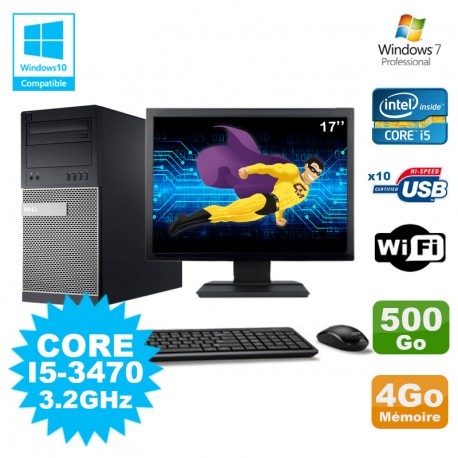 Lot PC Tour Dell 790 Intel I5-3470 3.2Ghz 4Go 500Go DVD WIFI Win 7 + Ecran 17"