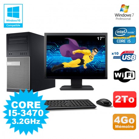 Lot PC Tour Dell 790 Intel I5-3470 3.2Ghz 4Go 2To DVD WIFI Win 7 + Ecran 17"