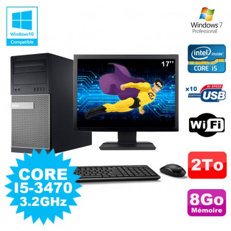 Lot PC Tour Dell 790 Intel I5-3470 3.2Ghz 8Go 2To DVD WIFI Win 7 + Ecran 17"