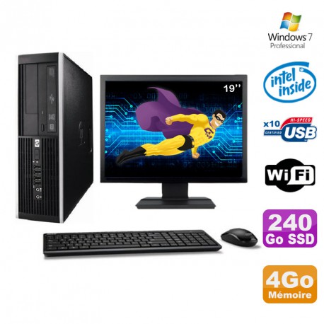 Lot PC HP Elite 6000 Pro SFF E5400 2.7Ghz 4Go 240Go SSD WIFI W7 Pro + Ecran 19"