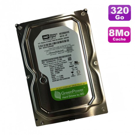 Disque Dur 320Go SATA 3.5" Western Digital WD3200AVVS-57L2B0 7200RPM 8Mo