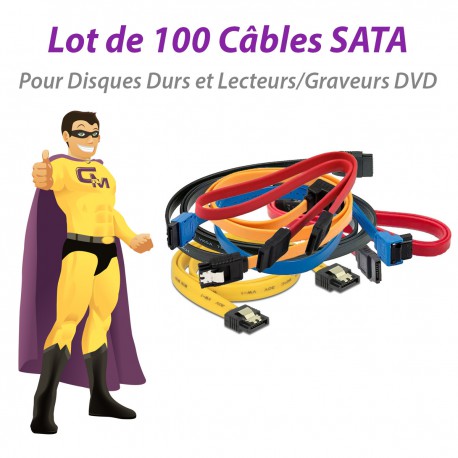 Lot x100 Câbles SATA Disque Dur Graveur DVD Serial-ATA E23714 Tailles Variables