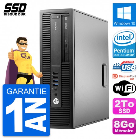 PC HP EliteDesk 800 G2 SFF Intel Core G4400 RAM 8Go SSD 2To Windows 10 Wifi