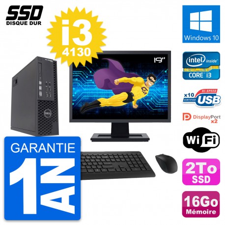 PC Dell T1700 SFF Ecran 19" Intel Core i3-4130 RAM 16Go SSD 2To Windows 10 Wifi