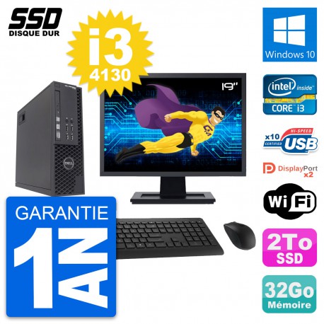 PC Dell T1700 SFF Ecran 19" Intel Core i3-4130 RAM 32Go SSD 2To Windows 10 Wifi