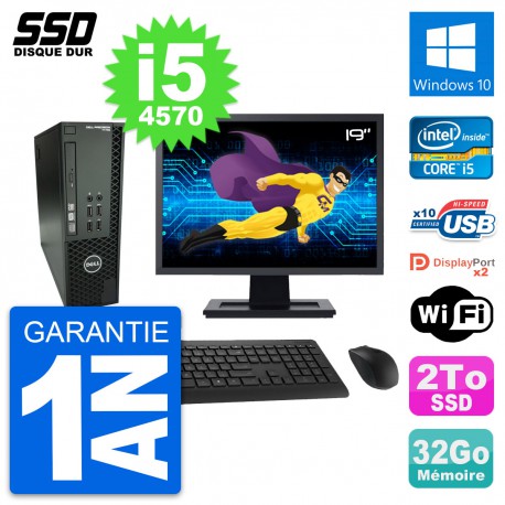 PC Dell T1700 SFF Ecran 19" Intel Core i5-4570 RAM 32Go SSD 2To Windows 10 Wifi