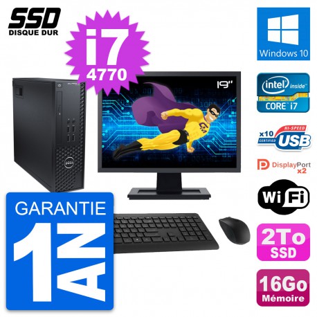 PC Dell T1700 SFF Ecran 19" Intel Core i7-4770 RAM 16Go SSD 2To Windows 10 Wifi