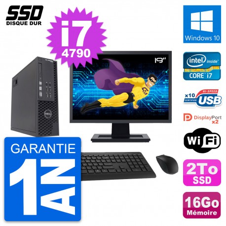 PC Dell T1700 SFF Ecran 19" Intel Core i7-4790 RAM 16Go SSD 2To Windows 10 Wifi