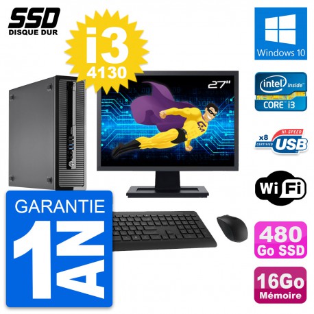 PC HP ProDesk 400 G1 SFF Ecran 27" i3-4130 RAM 16Go SSD 480Go Windows 10 Wifi