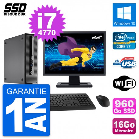 PC HP ProDesk 400 G1 SFF Ecran 22" i7-4770 RAM 16Go SSD 960Go Windows 10 Wifi