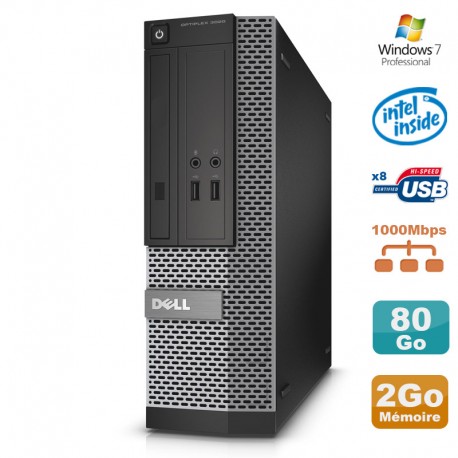 PC Dell Optiplex 3020 SFF Intel G3220 3GHz 2Go Disque 80Go DVD W7