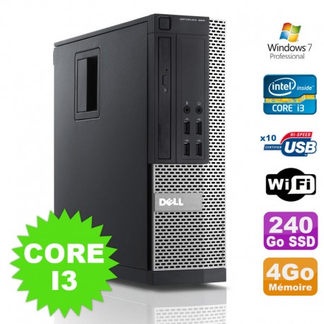 PC Dell Optiplex 990 SFF I3-2120 3.3GHz 4Go Disque 240Go SSD DVD Wifi W7