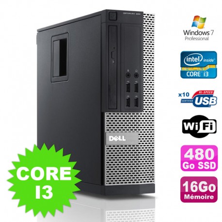 PC Dell Optiplex 990 SFF I3-2120 3.3GHz 16Go Disque 480Go SSD DVD Wifi W7