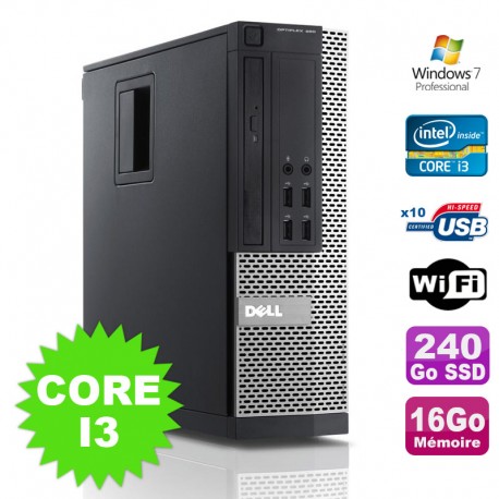 PC Dell Optiplex 990 SFF I3-2120 3.3GHz 16Go Disque 240Go SSD DVD Wifi W7