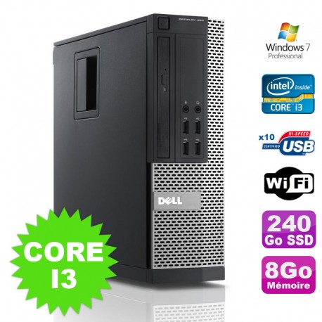 PC Dell Optiplex 990 SFF I3-2120 3.3GHz 8Go Disque 240Go SSD DVD Wifi W7