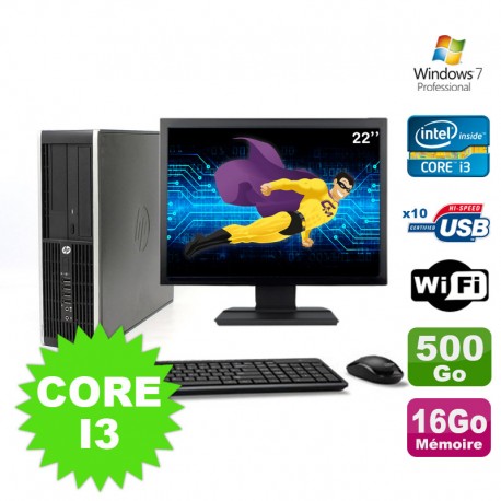 Lot PC HP Compaq Elite 8100 SFF Core I3-530 16Go 500Go DVD WIFI W7 + Ecran 22"