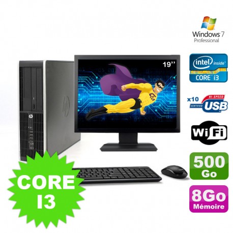 Lot PC HP Compaq Elite 8100 SFF Core I3-530 8Go 500Go DVD WIFI W7 + Ecran 19"