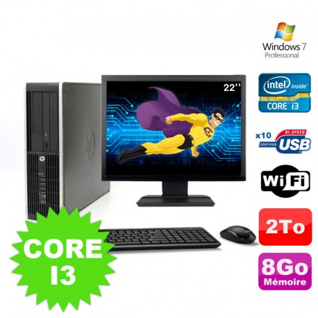 Lot PC HP Compaq Elite 8100 SFF Core I3-530 8Go 2000Go DVD WIFI W7 + Ecran 22"