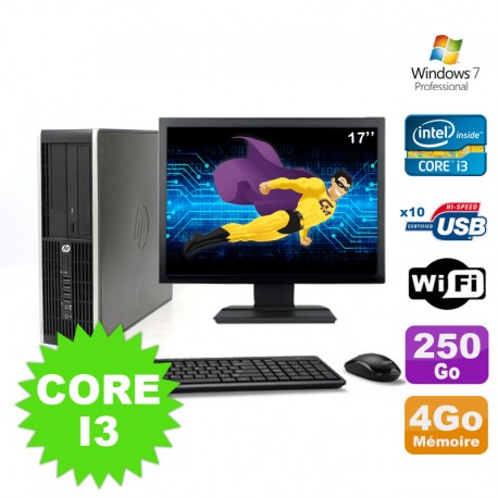 Lot PC HP Compaq Elite 8100 SFF Core I3-530 4Go 250Go DVD WIFI W7 + Ecran 17"