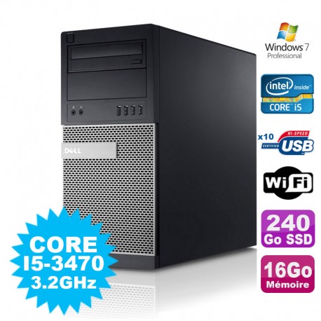 PC Tour Dell Optiplex 7010 Core I5-3470 3.2Ghz 16Go 240Go SSD DVD WIFI Win 7