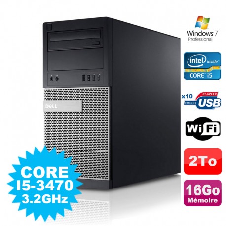 PC Tour Dell Optiplex 7010 Core I5-3470 3.2Ghz 16Go Disque 2000Go DVD WIFI Win 7